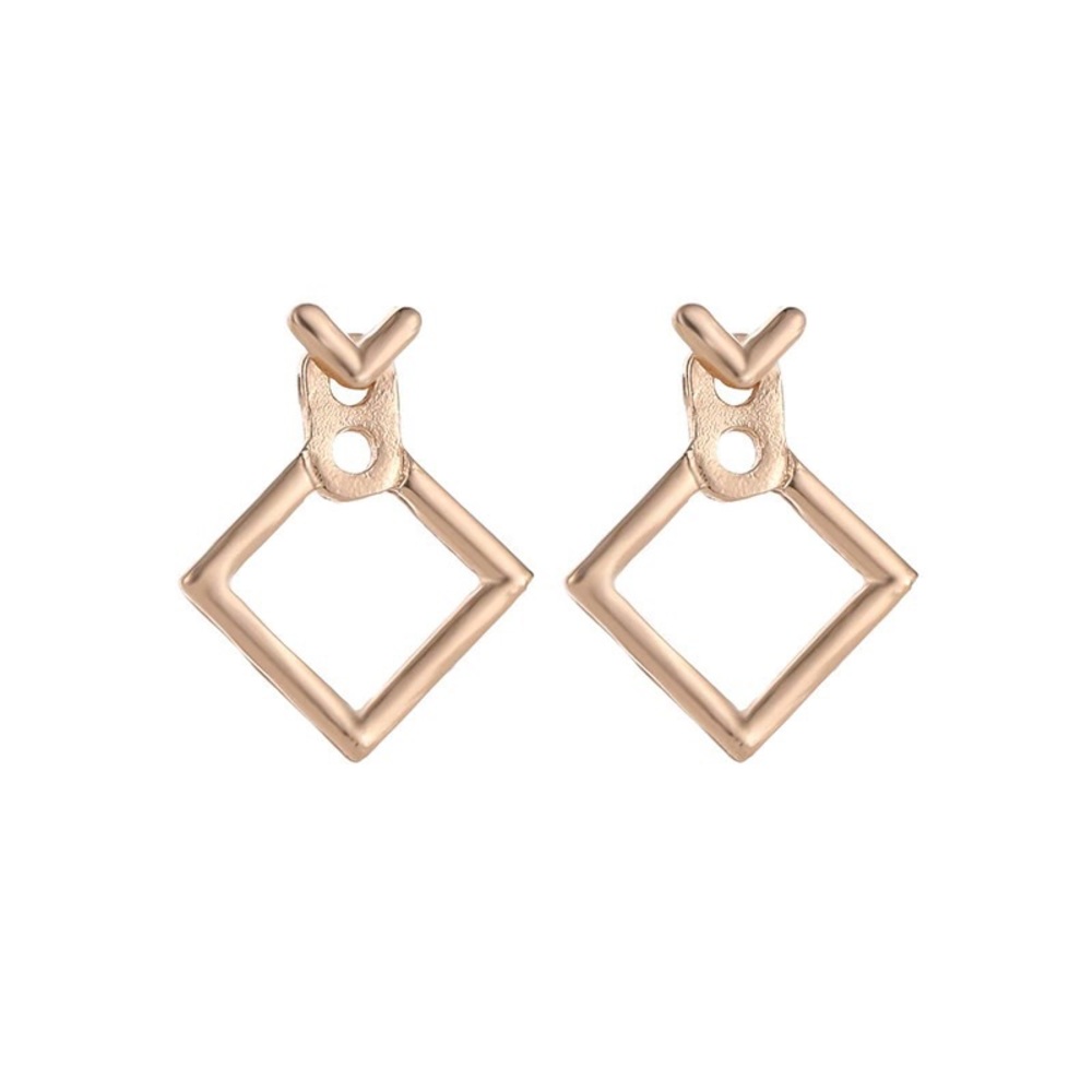 Triangle Square Dangle Earrings in Silver and Gold - Picture 6 of 6